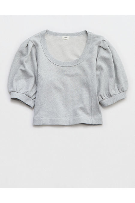 Aerie Seams Right Short Sleeve Sweatshirt Women's Medium Heather Gray XXS