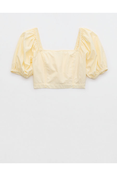 Aerie Puff Sleeve Square Neck Top Women's Yellow Notes S