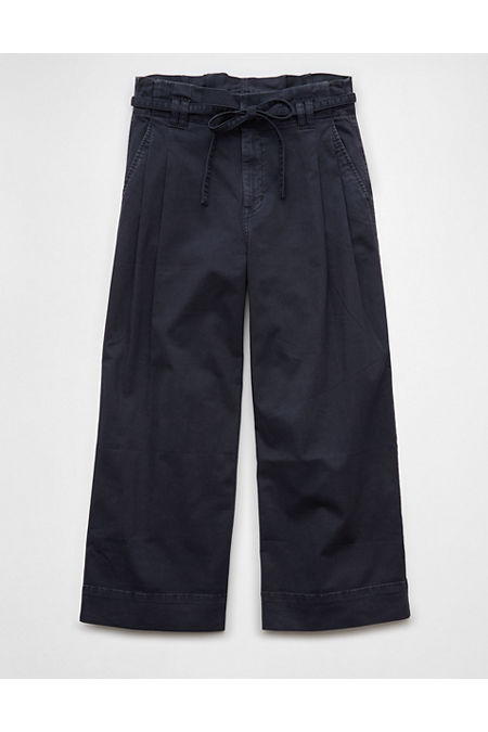AE Stretch Paperbag Wide-Leg Crop Pant Women's Navy 8 Long