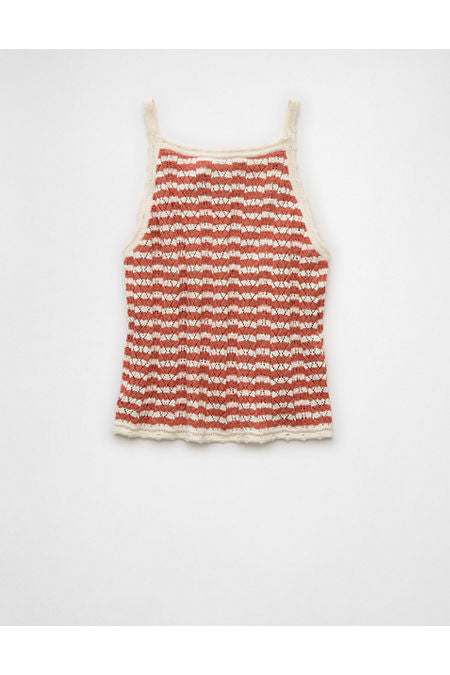 AE High Neck Crochet Tank Top Women's Red XXS
