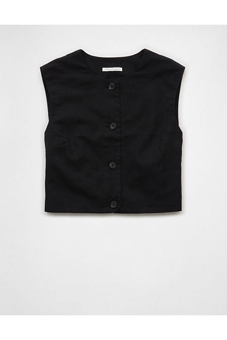 AE Boxy Button-Up Crop Top Women's Black XS