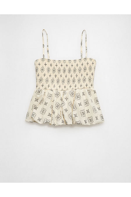 AE Smocked Bubble Tank Top Women's Ivory XXS