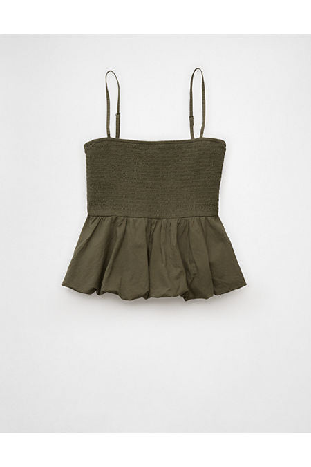 AE Smocked Bubble Tank Top Women's Olive XXS