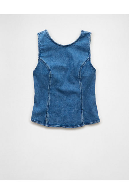 AE High Neck Denim Tank Top Women's Medium Wash M