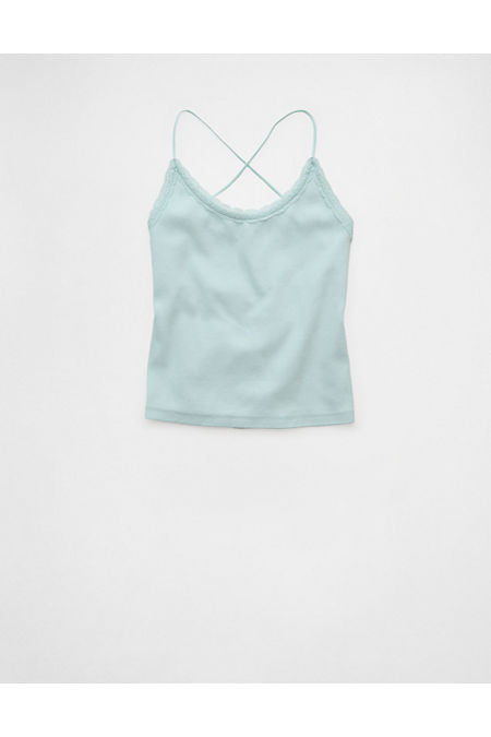 AE Strappy Go Lucky Cropped Lace Tank Top Women's Ice Blue XXL
