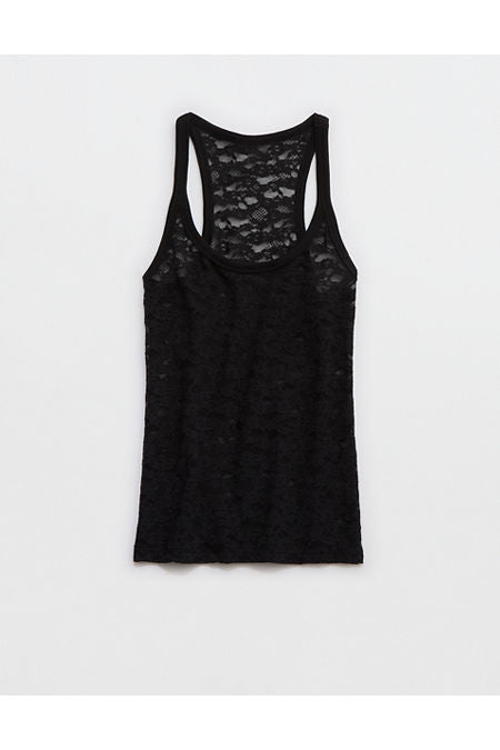 Aerie Easy Does It Vintage Lace Tank Top Women's True Black XS
