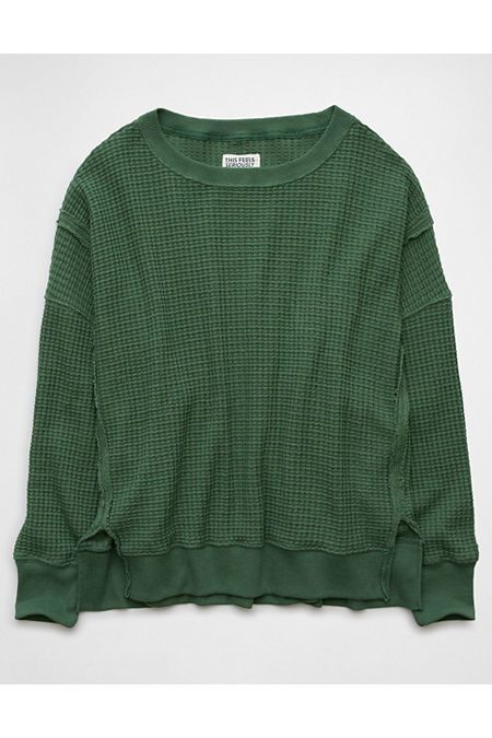 AE Big Hug Waffle Sweatshirt Women's Green XS