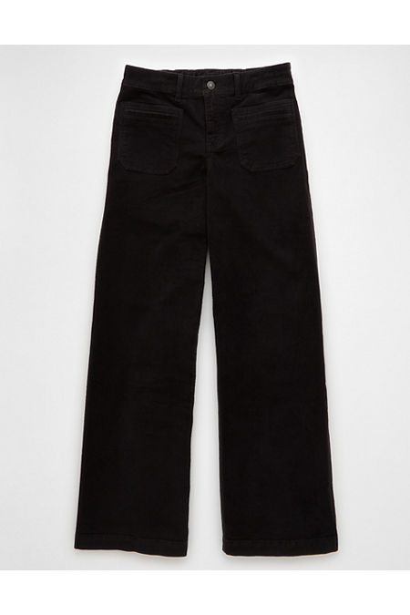 AE Stretch Corduroy Low-Rise Baggy Wide-Leg Pant Women's Black 0 Regular