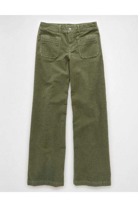 AE Stretch Corduroy Low-Rise Baggy Wide-Leg Pant Women's Olive 000 Regular