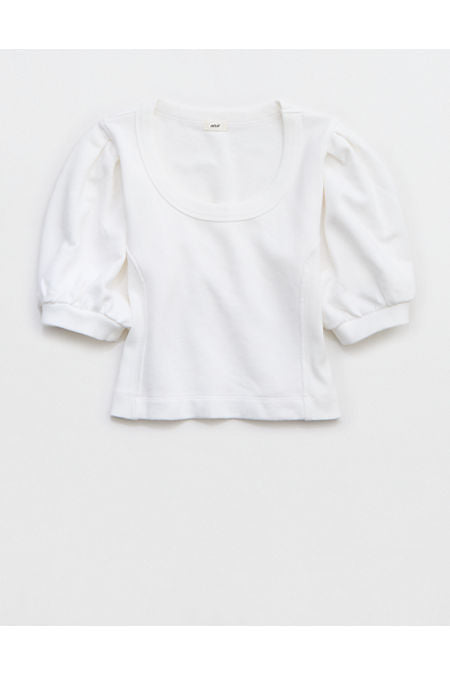Aerie Seams Right Short Sleeve Sweatshirt Women's White XXL