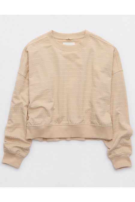 Aerie Take It Easy Crew Sweatshirt Women's Sandalwood XXS