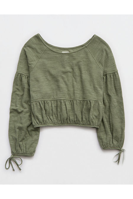 Aerie Endless Summer Cropped Sweatshirt Women's Olive Fun XXS