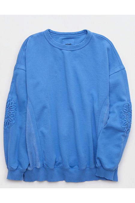 Aerie Keep It Light Crochet Crew Sweatshirt Women's Laundry Blue XXS