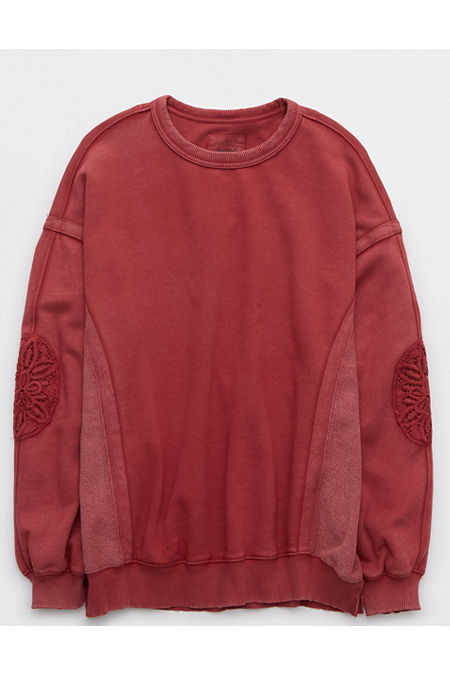 Aerie Keep It Light Crochet Crew Sweatshirt Women's Summer Burgundy XXS