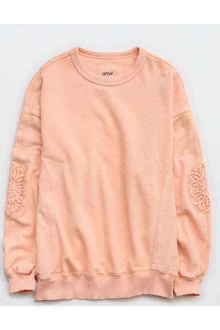 Aerie Keep It Light Crochet Crew Sweatshirt Women's Beach Peach XXS