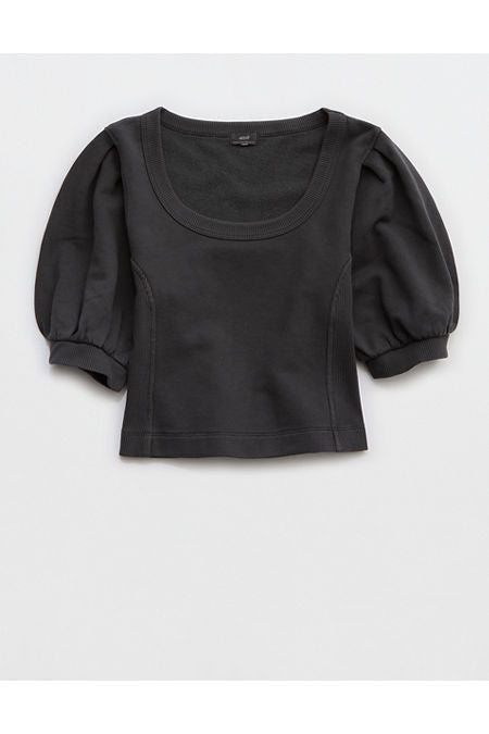 Aerie Seams Right Short Sleeve Sweatshirt Women's Smoked Gray L