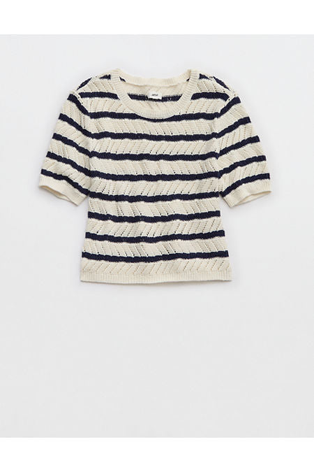 Aerie Fitted Short Sleeve Sweater Women's Natural XXS