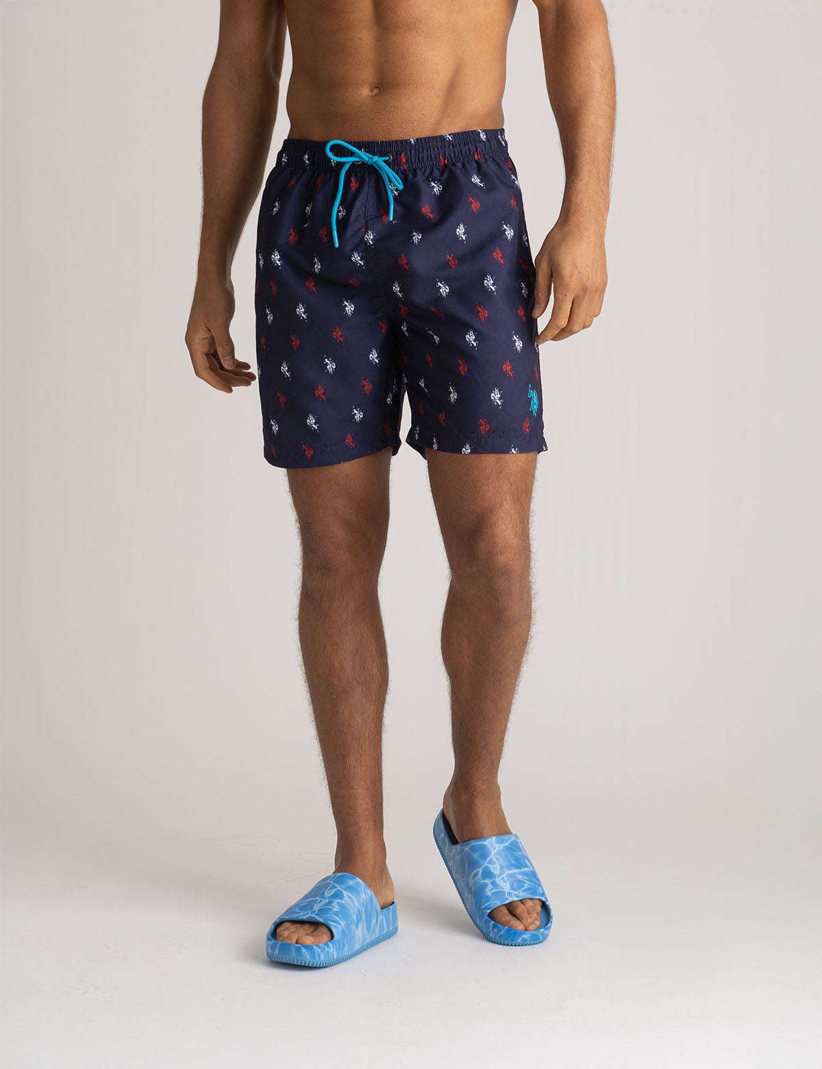 U.S. Polo Assn. - Mens 7" All Over Logo Swim Trunks - Size S