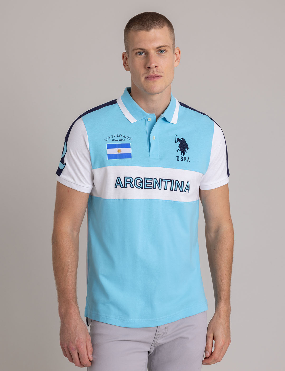 U.S. Polo Assn. - Mens Argentina Color Block Pique Polo Shirt - Size L