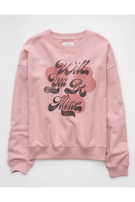 AE Valentines Day Graphic Relaxed Crew Neck Sweatshirt Women's Rose S