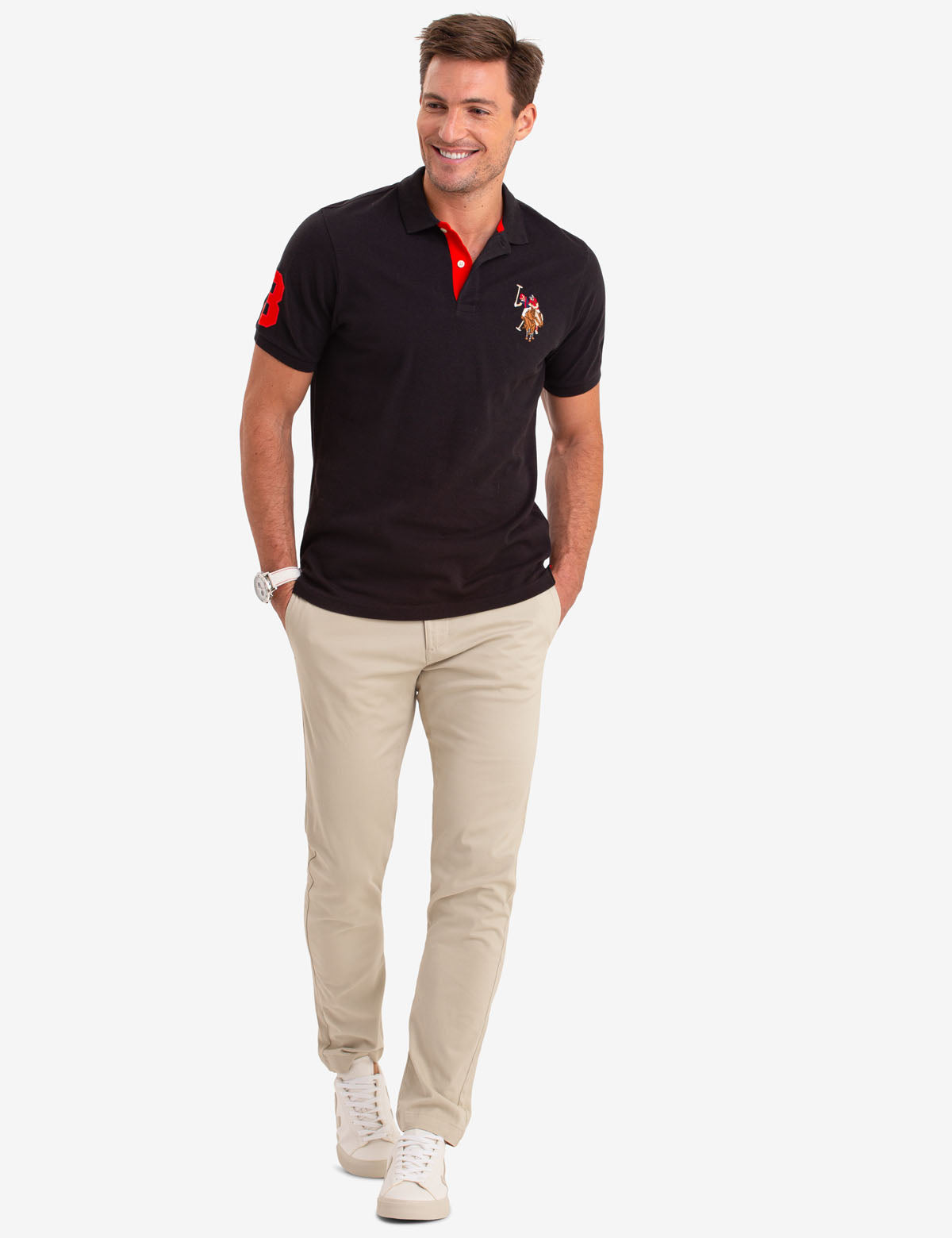 U.S. Polo Assn. - Mens Multi Color Big Logo Solid Polo Shirt - Size L