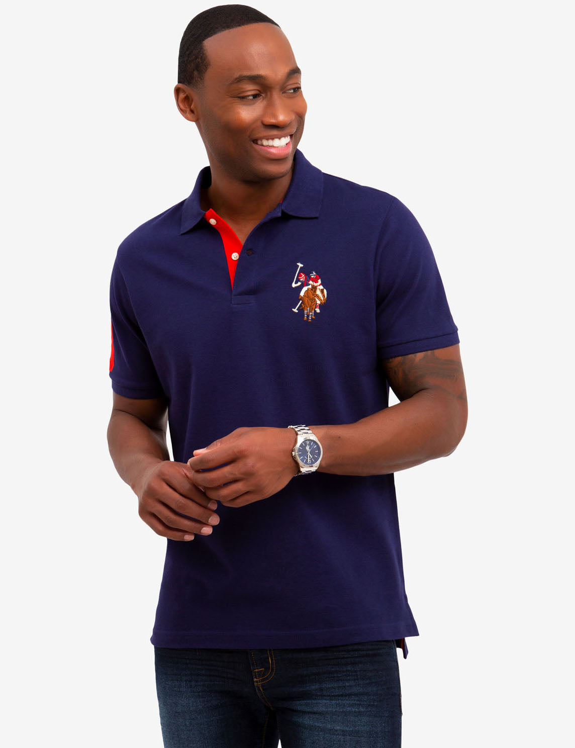U.S. Polo Assn. - Mens Multi Color Big Logo Solid Polo Shirt - Size XXL