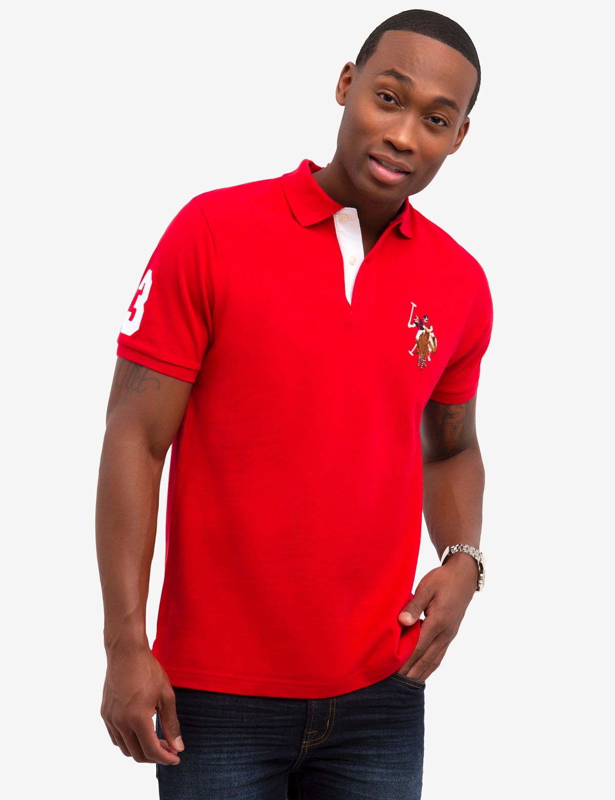 U.S. Polo Assn. - Mens Multi Color Big Logo Solid Polo Shirt - Size S