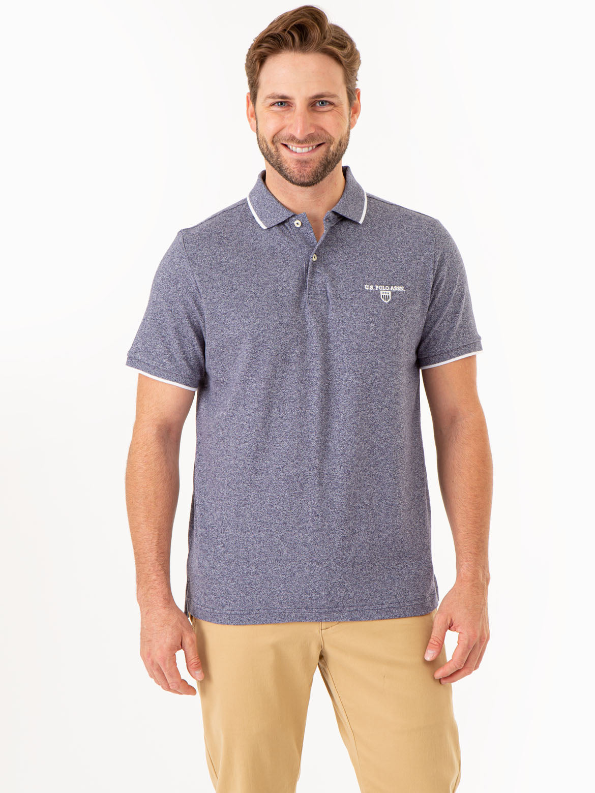 U.S. Polo Assn. - Mens Marled Yarn Polo Shirt With Embroidered Crest - Size S