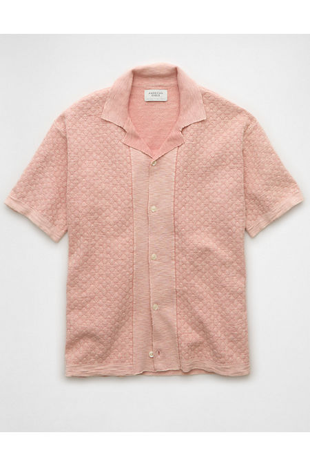 AE Weekend Jacquard Button-Up Sweater Polo Shirt Men's Dusty Pink L Tall