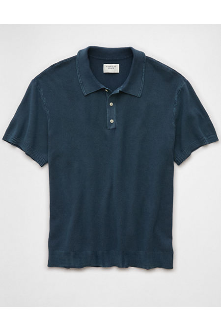 AE Weekend Washed Sweater Polo Shirt Men's Classic Navy M Tall