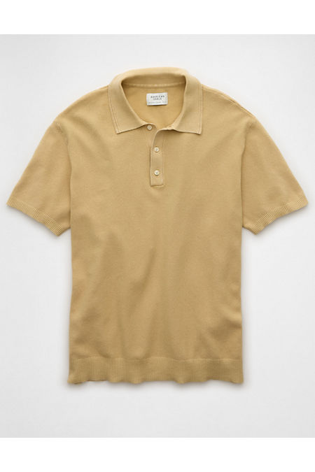 AE Weekend Washed Sweater Polo Shirt Men's Beige XL Tall