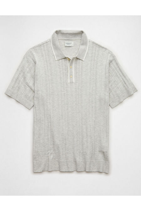 AE Weekend Tipped Sweater Polo Shirt Men's Gray XL