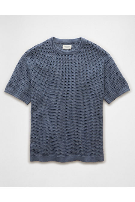 AE Open Knit Sweater T-Shirt Men's Rich Navy XL Tall