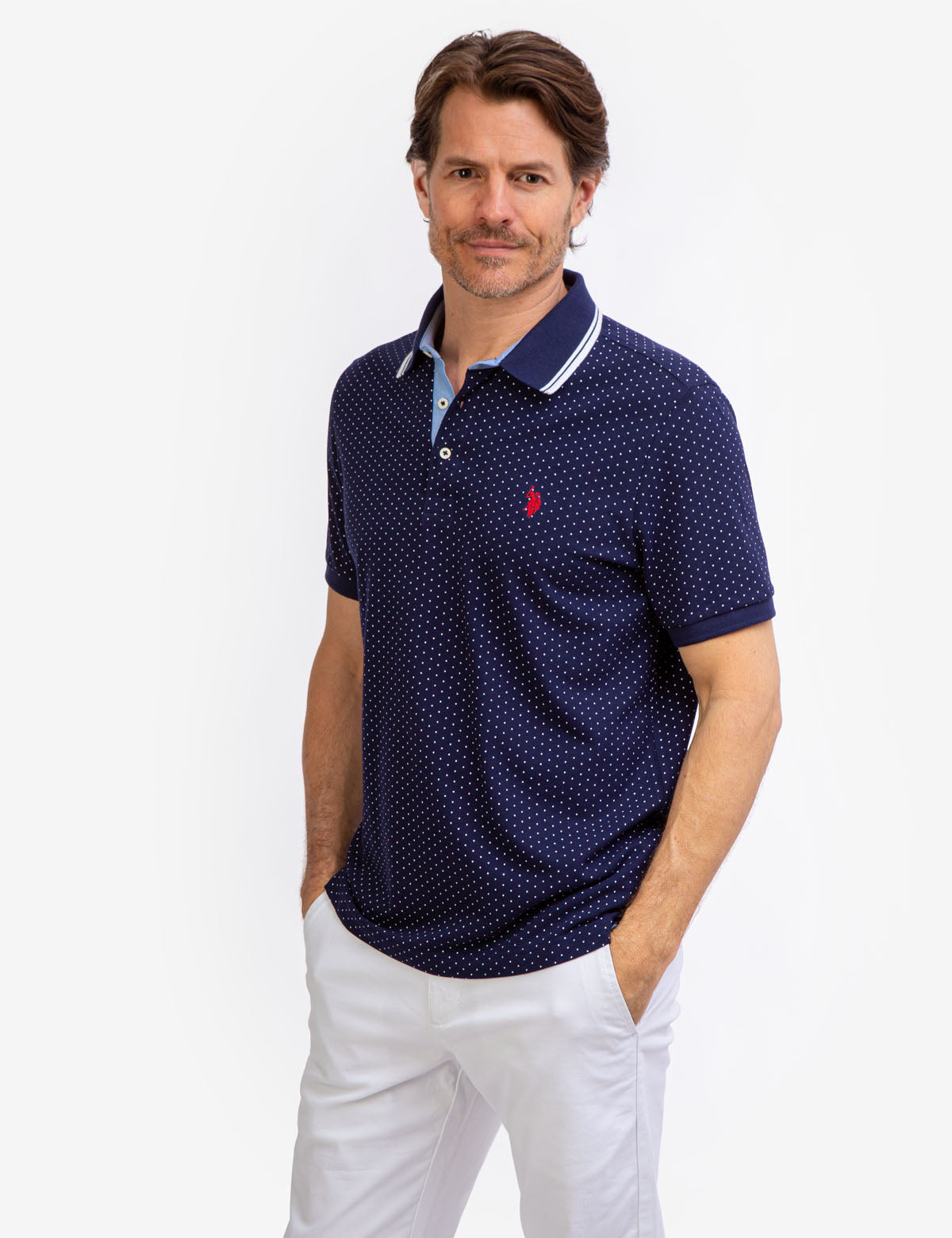 U.S. Polo Assn. - Mens Dot Print Polo Shirt - Size L