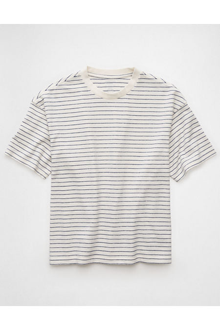 AE Boxy Textured Striped T-Shirt Men's Cream M