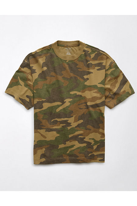 AE Boxy Sueded Jersey T-Shirt Men's Camo Green XS