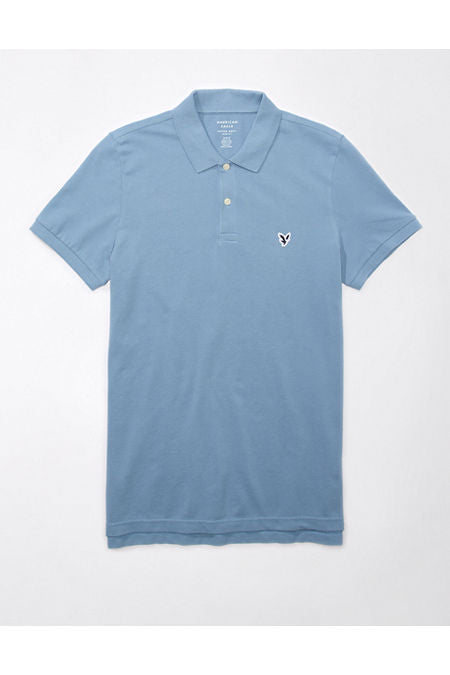 AE Lived-In Slim Fit Pique Polo Shirt Men's Blue Mist XS