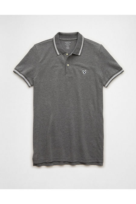 AE Lived-In Slim Fit Pique Polo Shirt Men's Charcoal XS