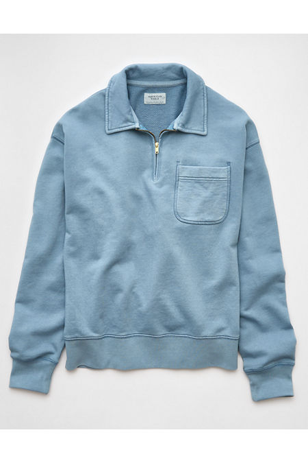 AE Quarter-Zip Polo Collar Sweatshirt Men's Light Blue L Tall