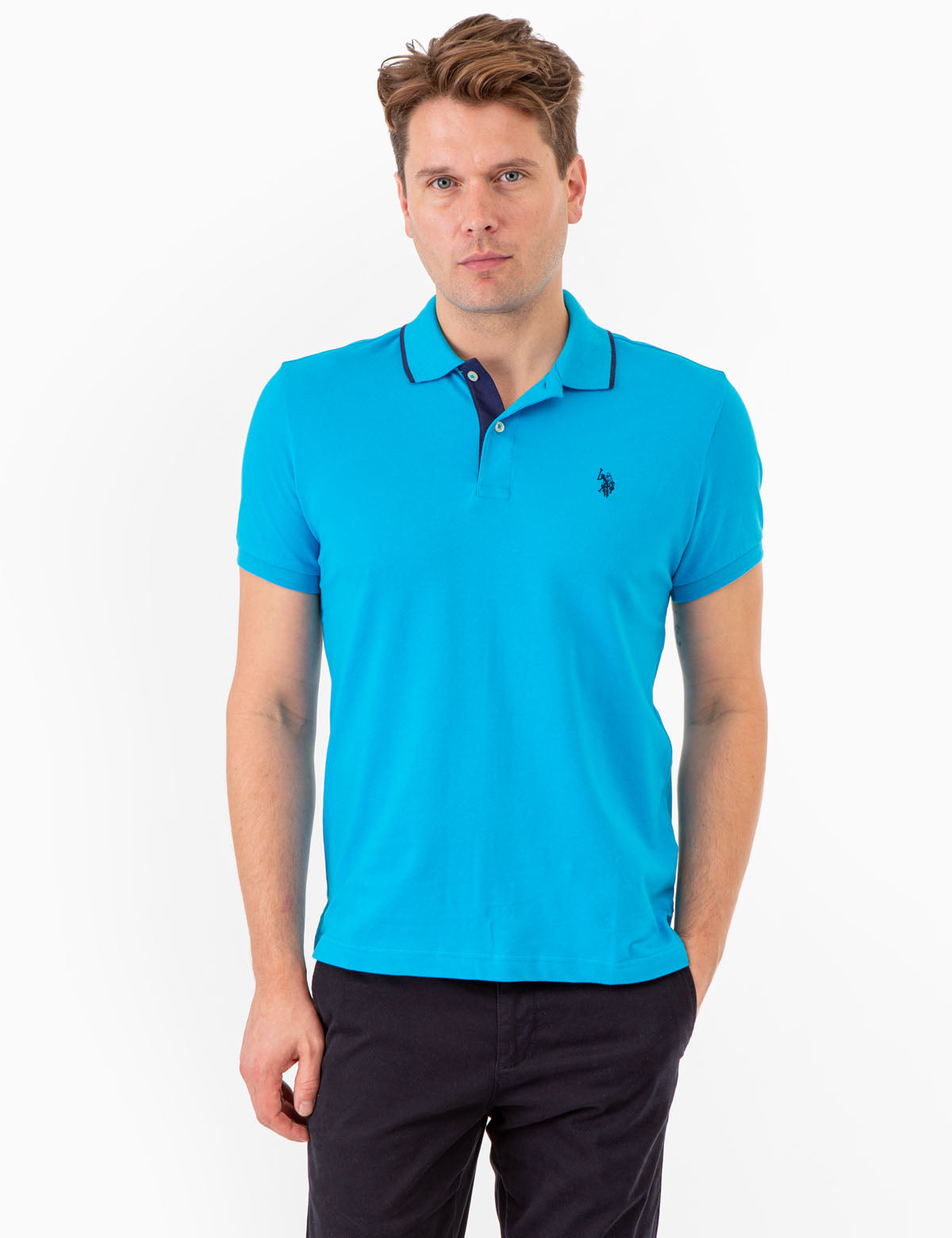U.S. Polo Assn. - Mens Slim Fit Stretch Pique Solid Polo Shirt - Size L