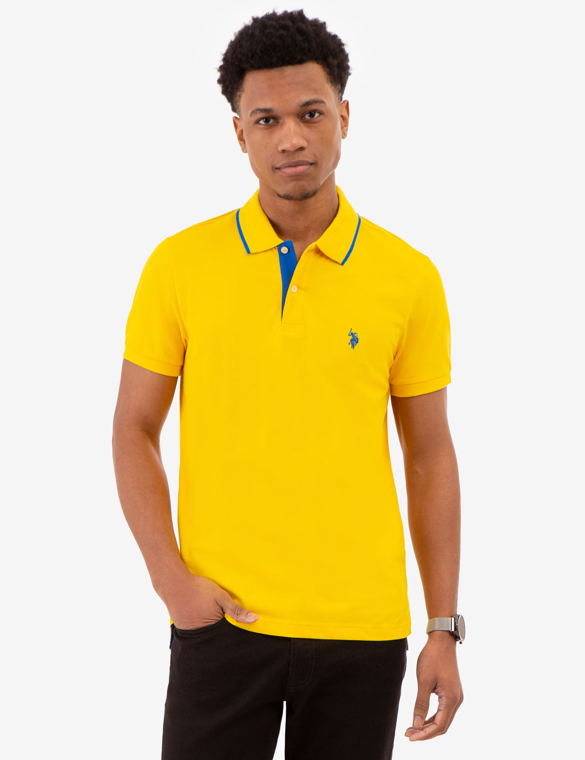 U.S. Polo Assn. - Mens Slim Fit Stretch Pique Solid Polo Shirt - Size S