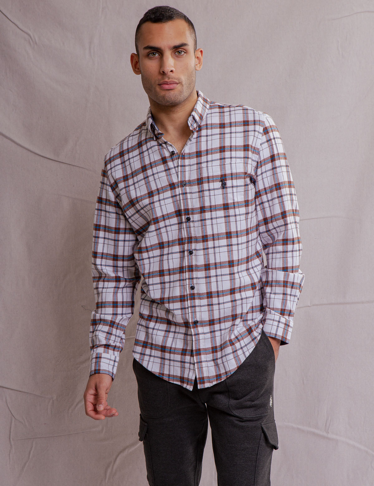 U.S. Polo Assn. - Mens White Label Recycled Plaid Shirt - Size S