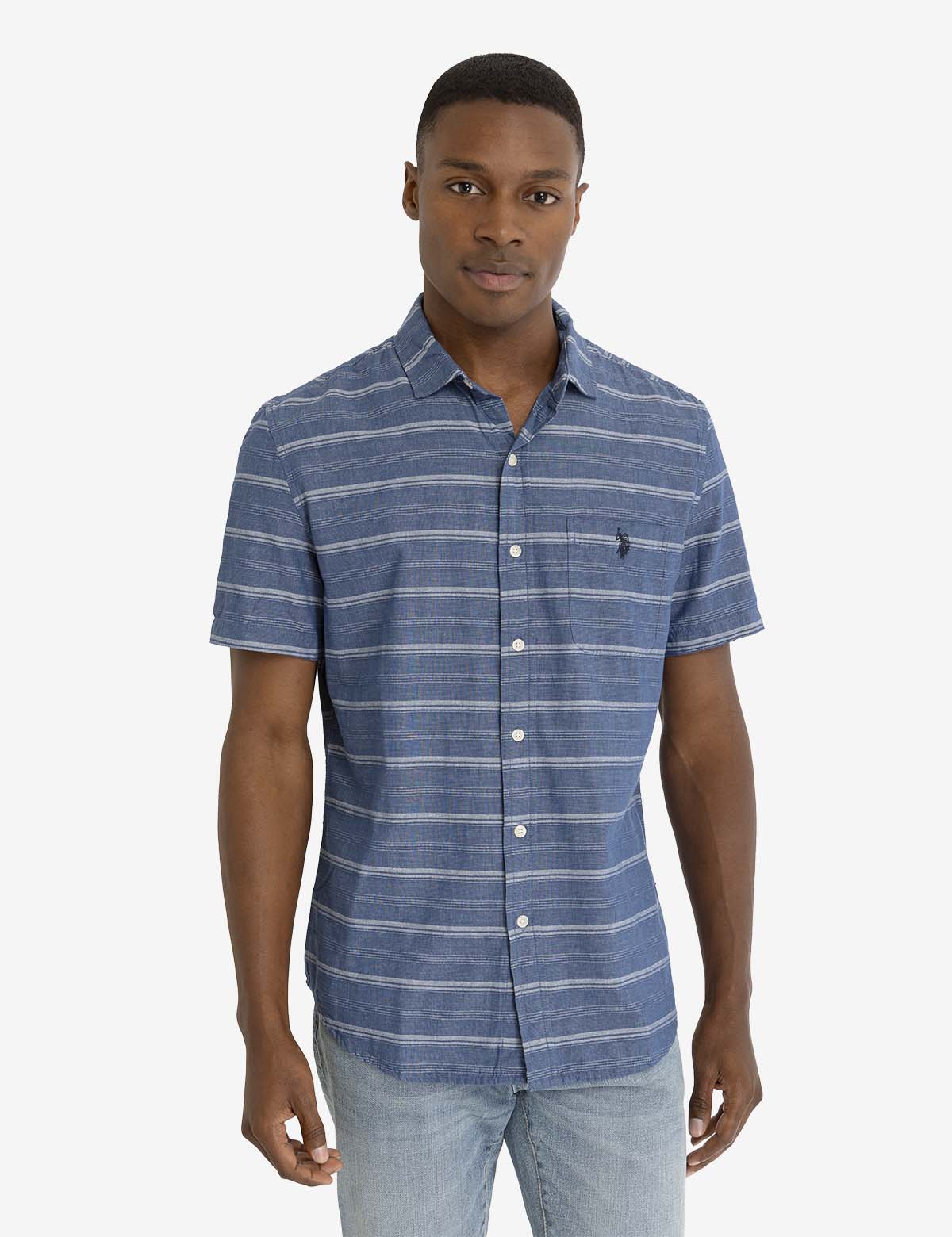 U.S. Polo Assn. - Mens White Label Stripe Short Sleeve Woven Shirt - Size XL