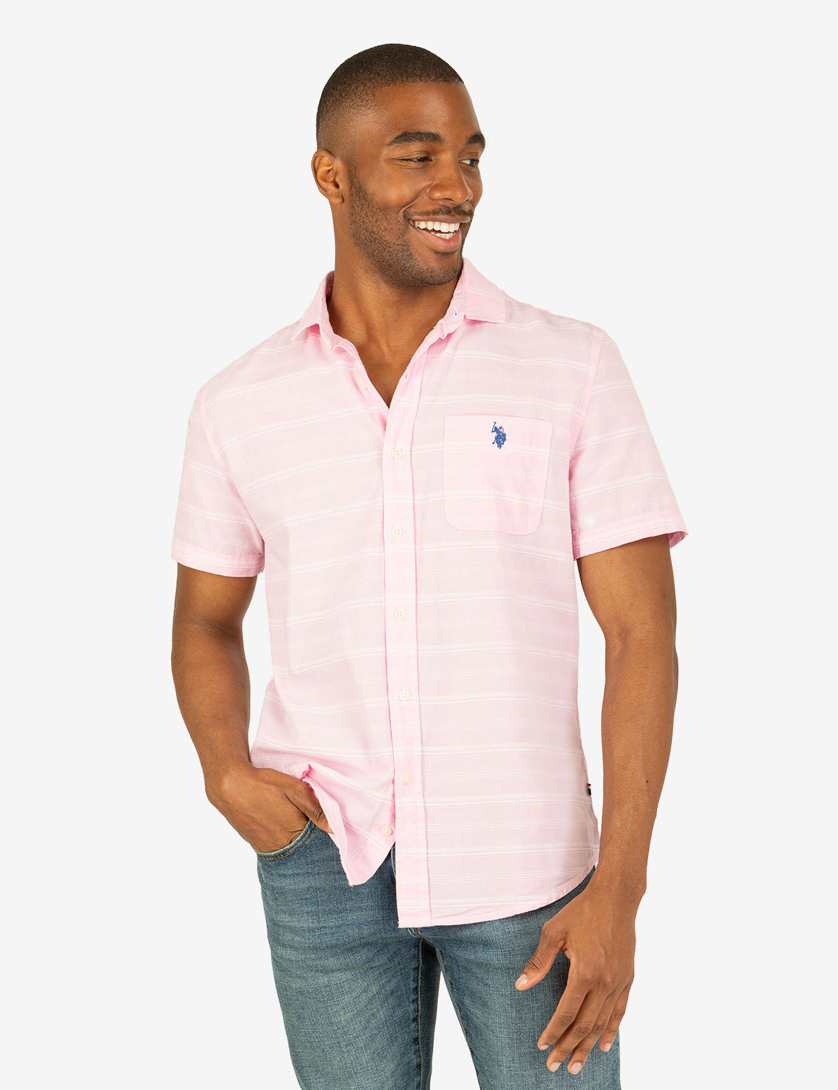 U.S. Polo Assn. - Mens White Label Stripe Short Sleeve Woven Shirt - Size S