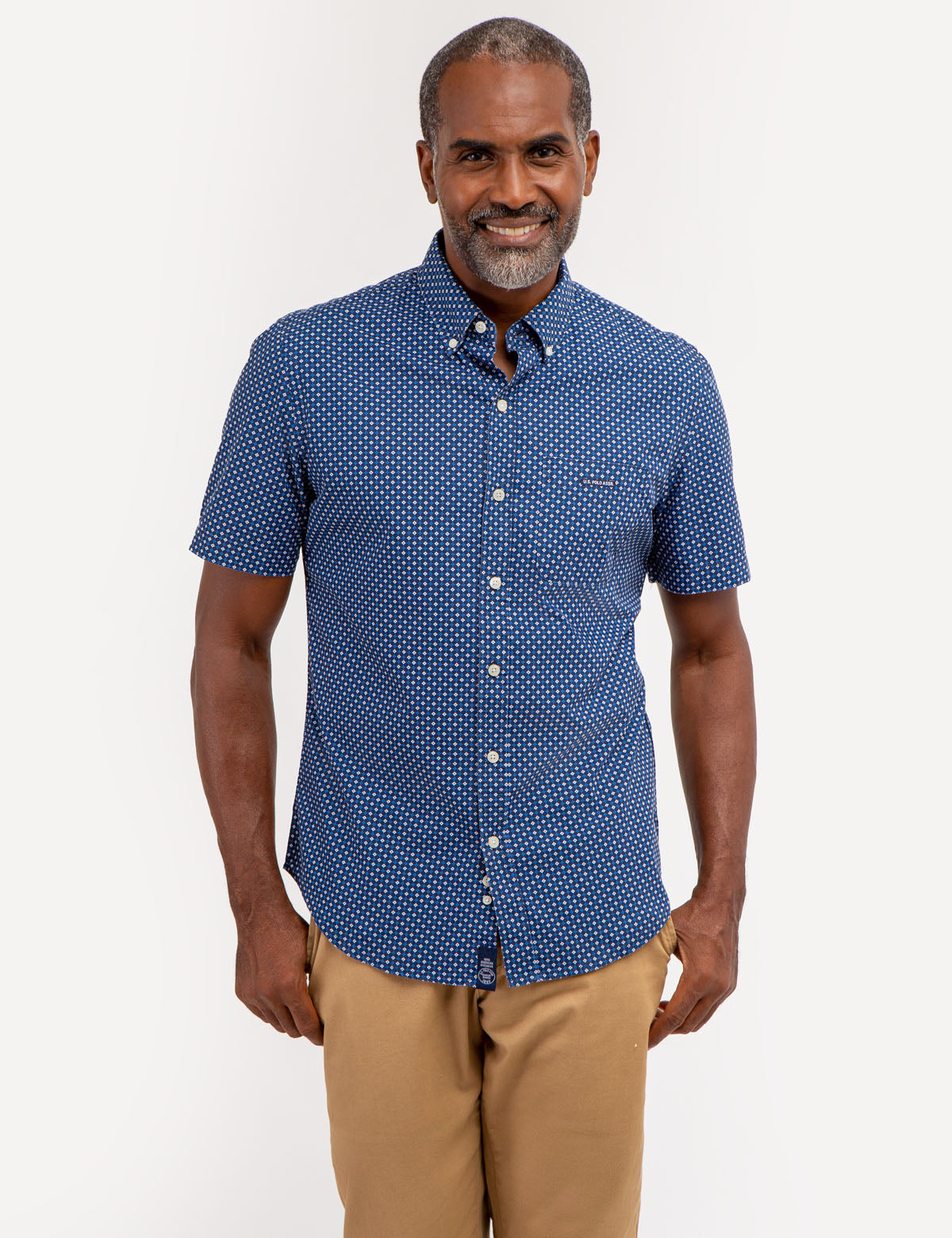 U.S. Polo Assn. - Mens Diamond Print Short Sleeve Shirt With Pocket - Size S