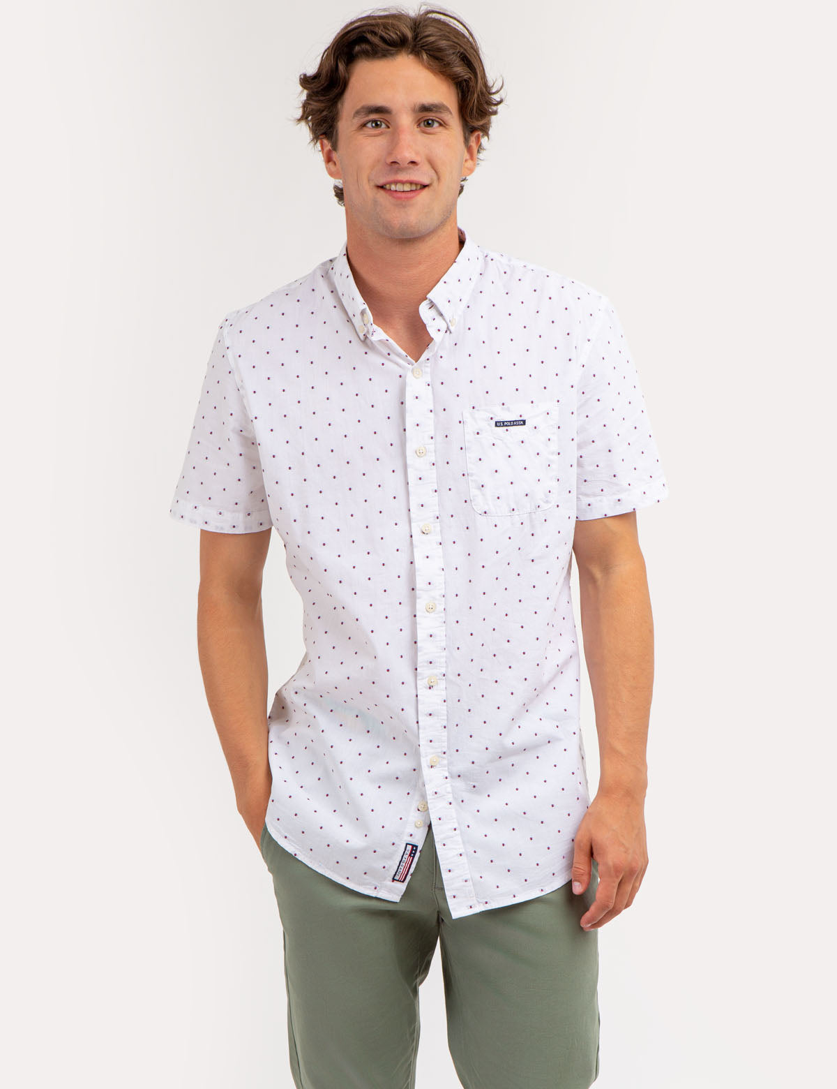 U.S. Polo Assn. - Mens Swiss Dot Poplin Short Sleeve Shirt - Size L