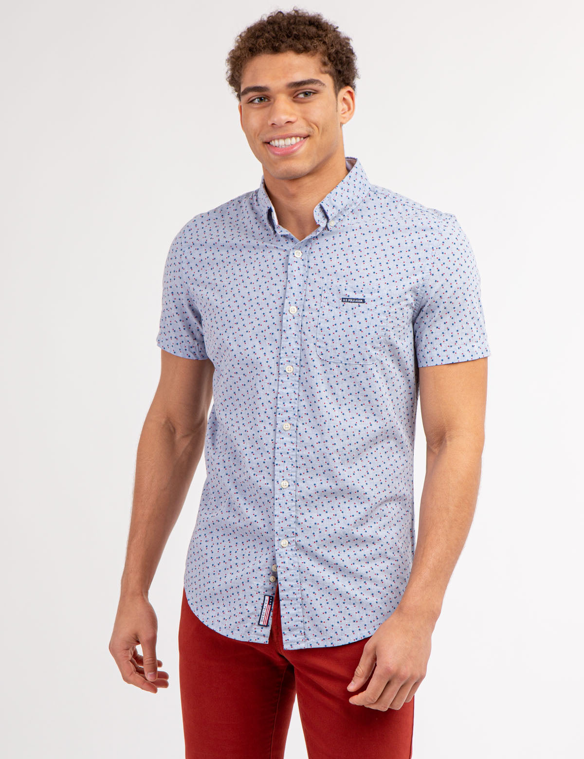 U.S. Polo Assn. - Mens Star Print Poplin Short Sleeve Shirt With Pocket - Size S