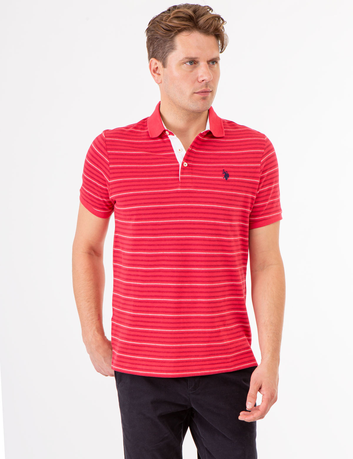 U.S. Polo Assn. - Mens Yarn Dye Birdseye Stripe Pique Polo Shirt - Size M
