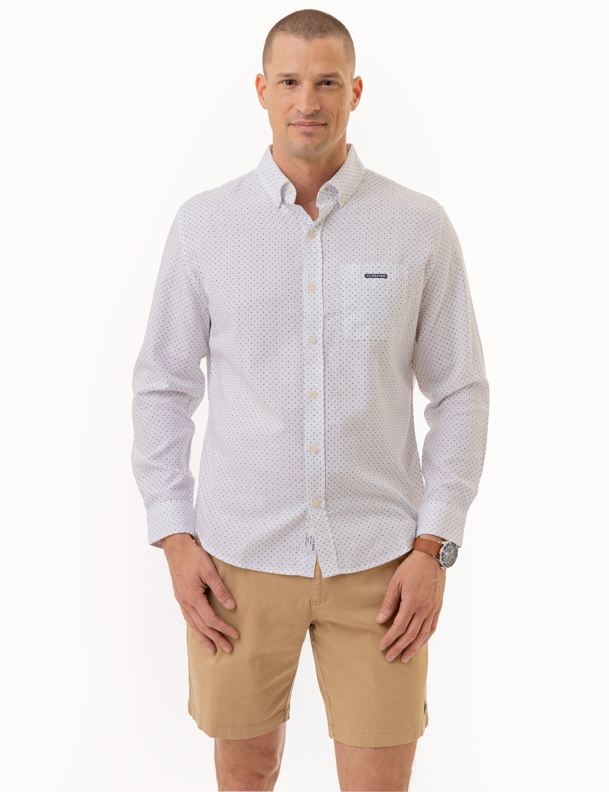 U.S. Polo Assn. - Mens Dot Print Royal Oxford Long Sleeve Shirt - Size XX