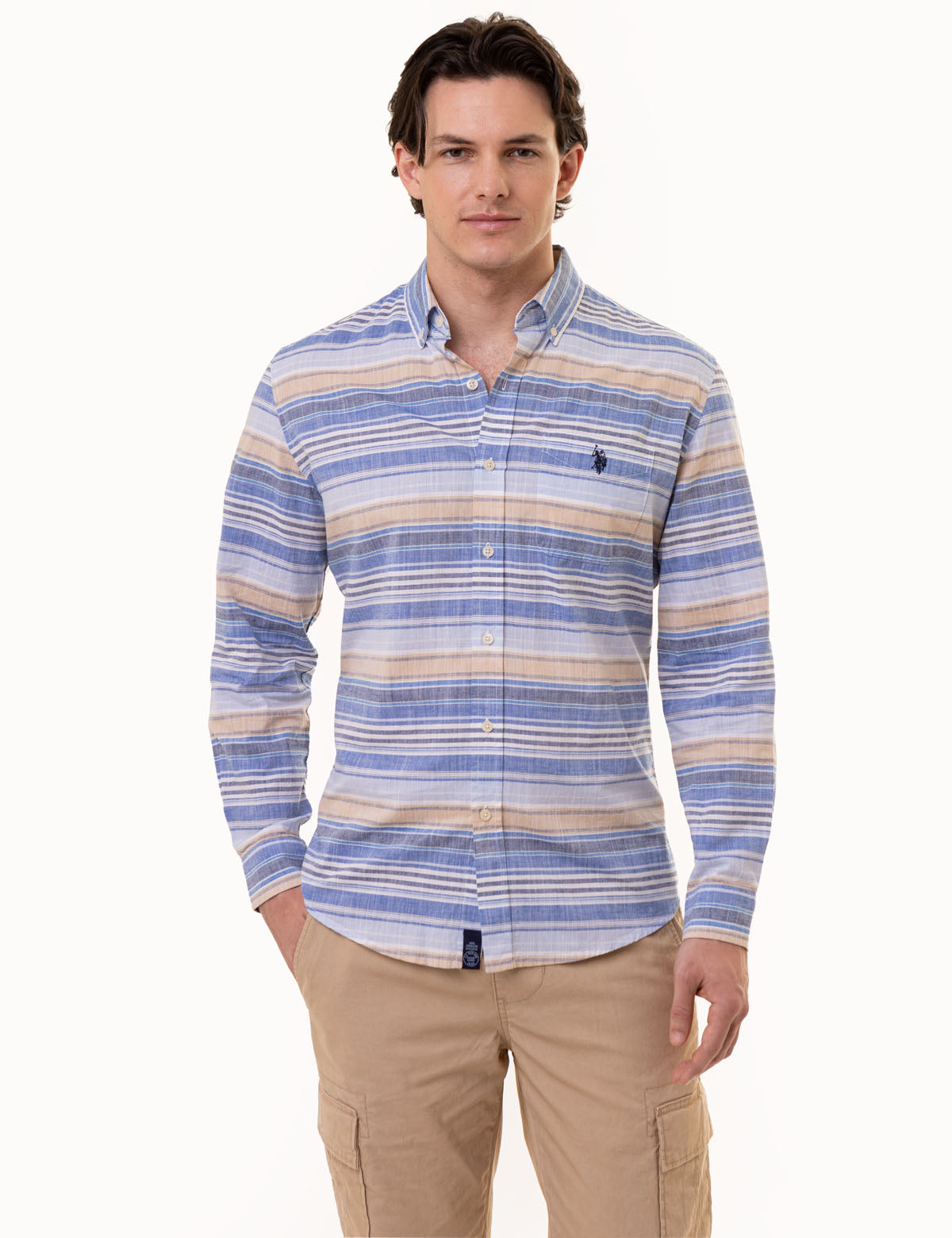 U.S. Polo Assn. - Mens Long Sleeve Multi Stripe Poplin Shirt - Size S